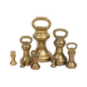 Antique Brass Bell Weights Set - 14lb Largest - Brass - Metalware