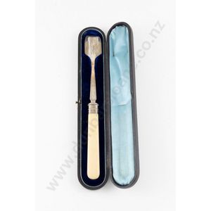 Cased Victorian sterling silver ivory handled cheese scoop,&hellip;