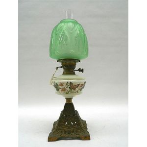 A French Art Nouveau table lamp on Pyramid fret work cast iron…