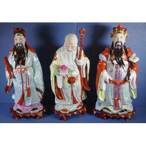 Polychrome Chinese Sage Immortals on Carved Wood Stands - Ceramics ...