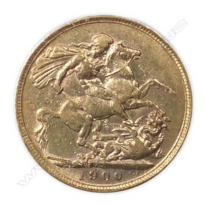 A 1900 full gold sovereign coin, Queens head, English mint.