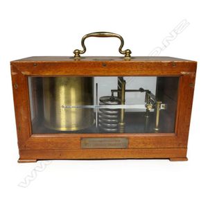 A World War II German military barograph, in mahogany case with…