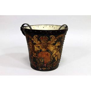 A Georgian leather fire bucket with leather strap handle,…