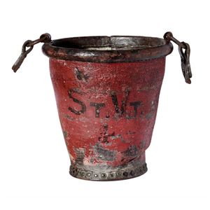 A George III leather fire bucket, of conical form with original…