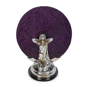 An Art Deco 'Maiden' lamp, chrome and black glass with amethyst…