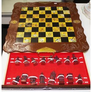 Wooden Antique Chinese Chess Folding Board Game Carved Warrior Collectible Set 
