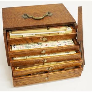 Antique Mahjong Set - Rosewood Chest Bone & Wood