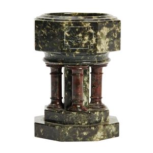 A miniature green serpentine marble font, late 19th century,…