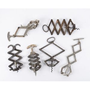 Six concertina action corkscrews, Weir's patent, zig zag, Ideal…