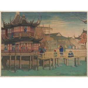 'Tea House, Native City', C. 1924; framed woodblock print by…