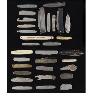 Thirty one pocket knives, many with advertising including rare…