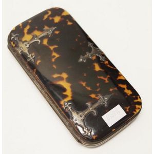 Antique French tortoiseshell cigar case with decorative silver…