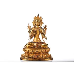 Tibeto-Chinese gilt bronze figure of Tara seated on a&hellip;