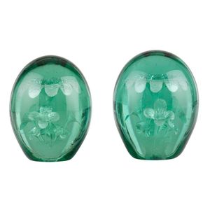 Two similar Victorian glass dump paperweights with floral foil…
