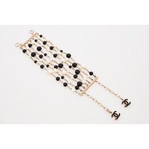 Chanel Crystal & Faux Pearl CC Multistrand Bead Bracelet - Grey