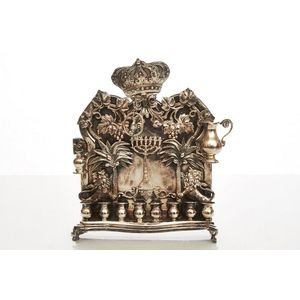 Menorah, Continental silver 0.800 standard, with applied palm…