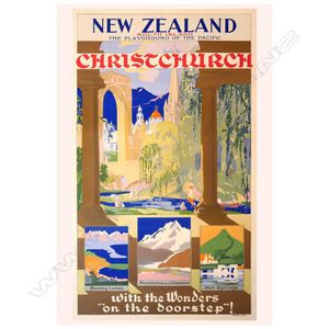 A 1935 vintage 'Railway Studios' Christchurch travel poster,…