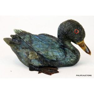 A labradorite carving of a duck, 20th century, the…