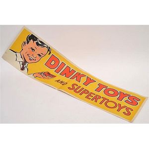 Dinky Toys and Super Toys shop display banner, paper, yellow…