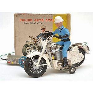 Bandai (Japan) police auto cycle, battery operated tinplate…