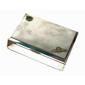 An old silver plated R.A.F. cigarette box, the engine turned…