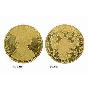 An Austrian 4 Ducat gold coin; Franc Joseph 1, 1915 restrike.…