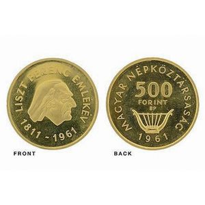 A Hungarian 500 Forint gold coin; featuring Ferenc Liszt.…