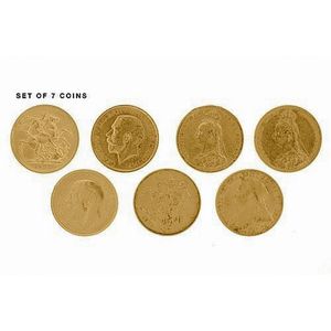 Seven Australian gold sovereigns; 1889, 1893, 1900, 1909…