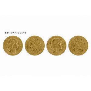 Four French 20 Francs gold coins; featuring Marianne and…