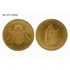 Two Hungarian 20 Korona gold coins; 1892, coat of arms and…