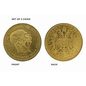 Two Austrian 20 Corona gold coins; 1915 restikes. Uncirculated.…