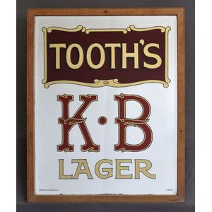 Tooth's advertising KB Lager mirror. Reverse painted bevelled…