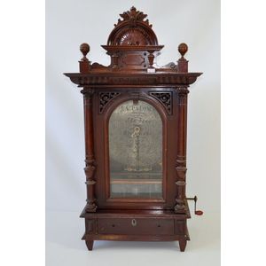Walnut cased upright Polyphon, ornate columned case under…