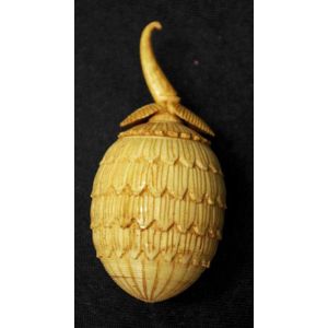 Early carved bone needle holder nut form carved needle case,…