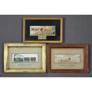 Three framed Stevengraphs. 'The Present Time, 60 Miles An Hour;…