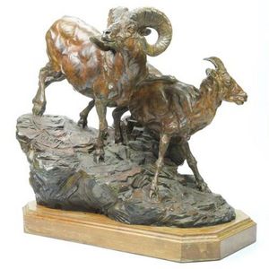 Bronze mountain goat figure group signed 'R Leffler' modelled…