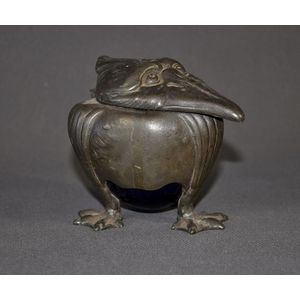 C. 1900 grotesque bird inkwell. Three legged creature in pewter,…