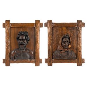 Robert Prenzel pair of carved portrait panels of an Aboriginal…
