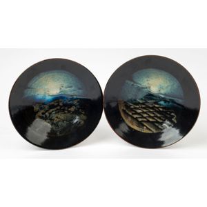 Greg Daly pair of studio pottery landscape bowls signed 'Daly'&hellip;