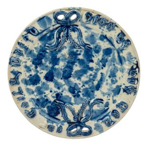 Alfred Cornwall circular pottery bread plate with mottled blue…