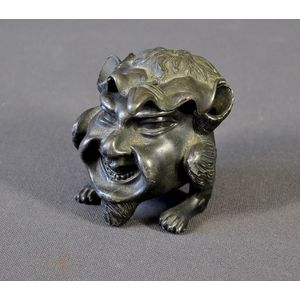 C 1900 Grotesque inkwell. Pewter, in the form of a crouching…