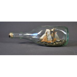 Noumea model sailing boats in bottle. Inscribed 'Noumea - 1987…