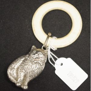 English sterling silver babies cat form rattle /teether.