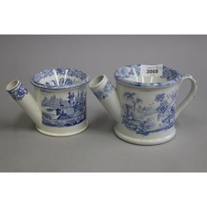 Two antique blue and white spittoons, one two piece, 11 cm high,…