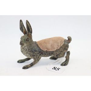 Antique novelty pin cushion, large metal rabbit sewing pin…