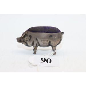 Sterling silver pin cushion, in a form of a pig, hallmarks…