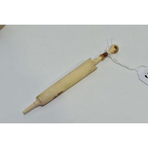 Antique needle case, carved ivory in a shape of closed parasol,…