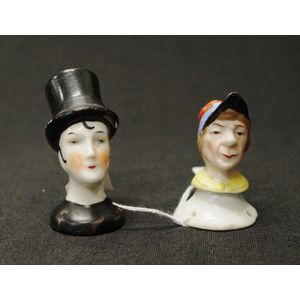 Two vintage half dolls one in a top hat, 6 cm high tallest…