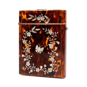 A mother of pearl inlaid tortoiseshell card case 19th century…
