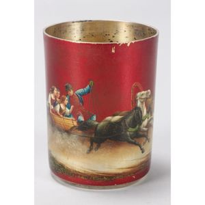 Russian gilt silver and lacquer beaker, of cylindrical form,…